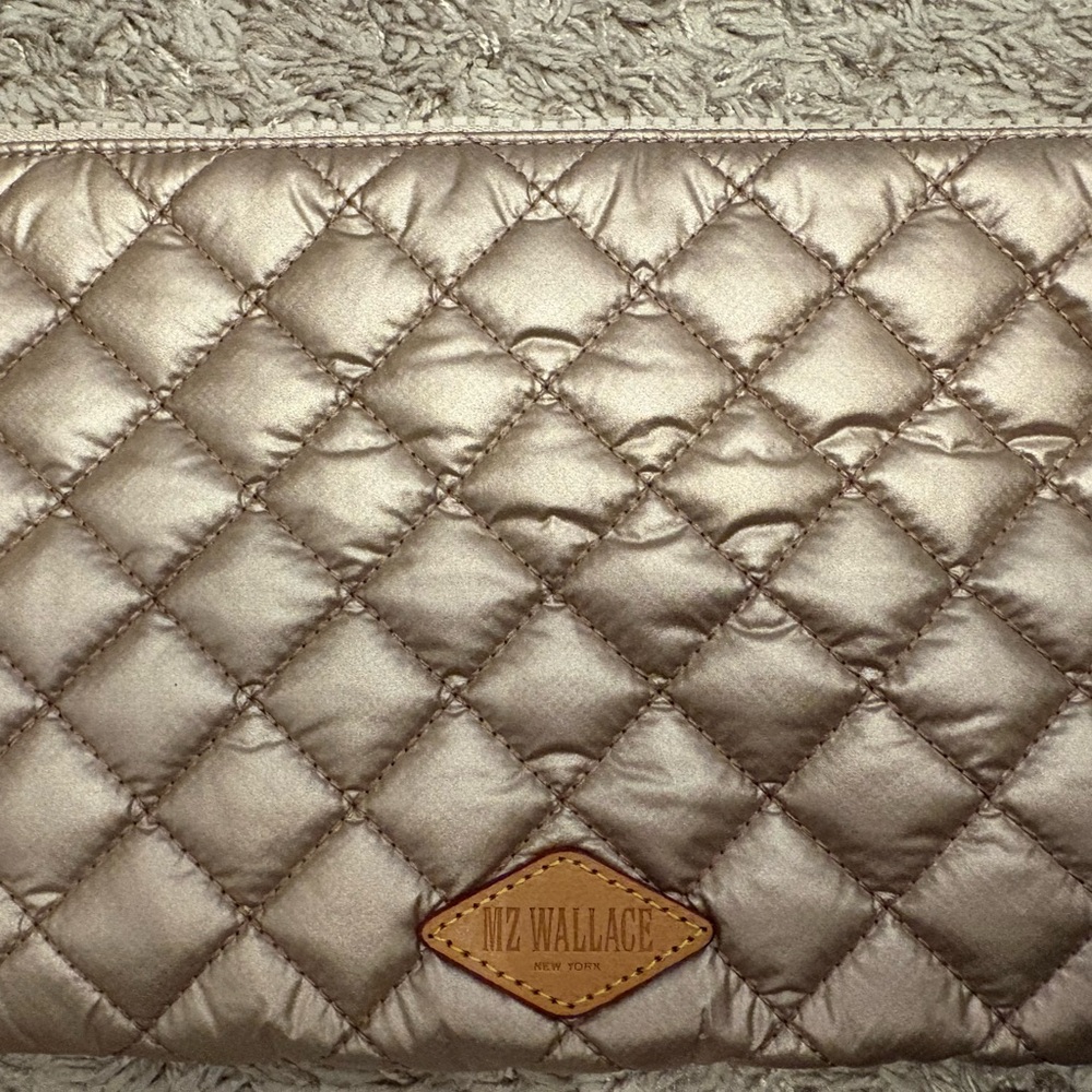 MZ Wallace Metallic Rose Gold Quilted Metro Clutch